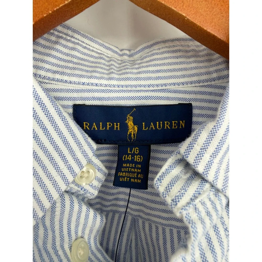 Ralph Lauren Boys Button Down Shirt Large Striped Oxford Preppy Classic